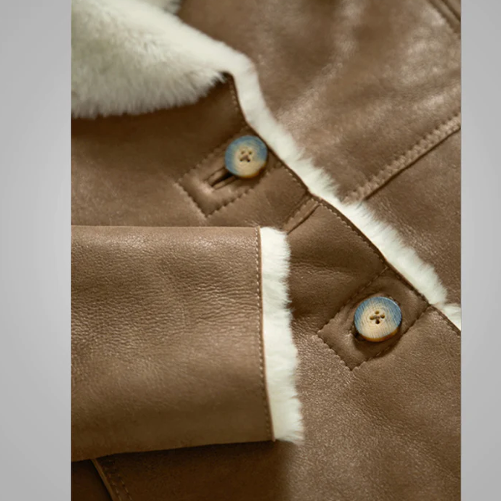 Women Camel Brown Lambskin Shearling B3 Pilot Leather Aviator Jacket