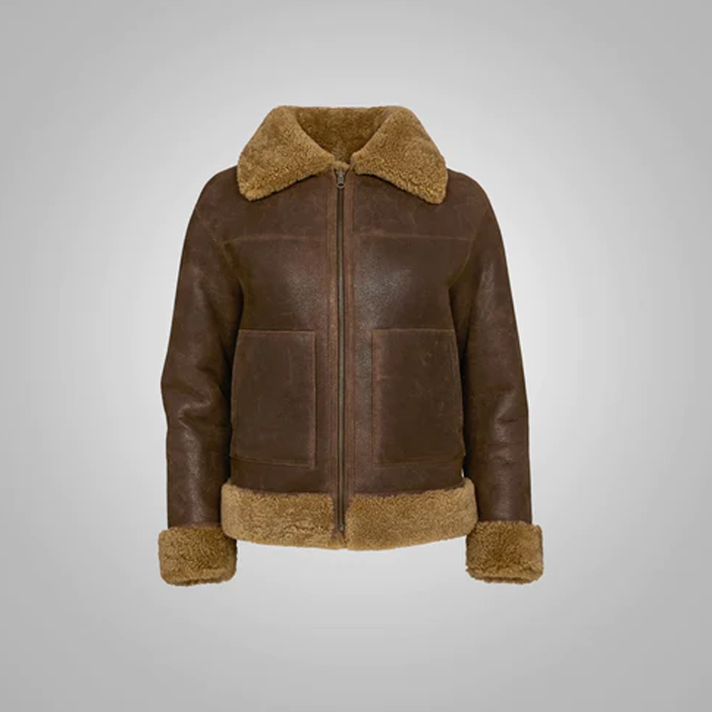 Women Leather Bomber | Shearling Aviator Leather Jacket