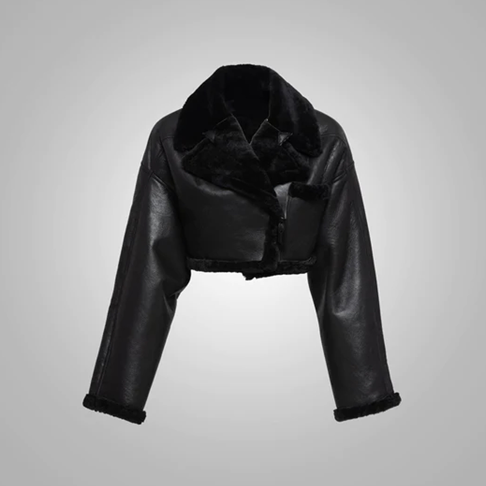 New Black B3 Sheepskin Shearling Pilot Aviator Flight Leather Jacket For Women