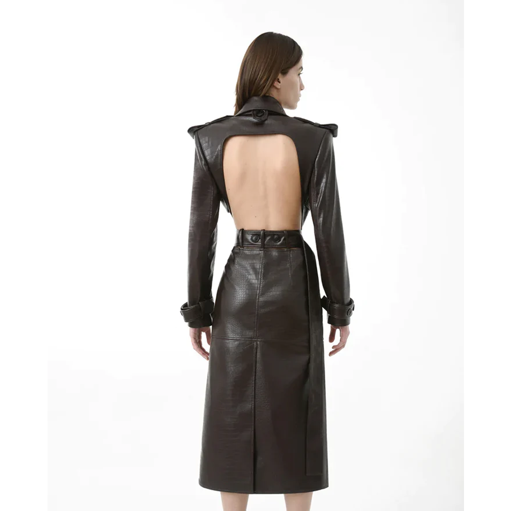 New Back Original Crocodile Leather Trench Coat For Women