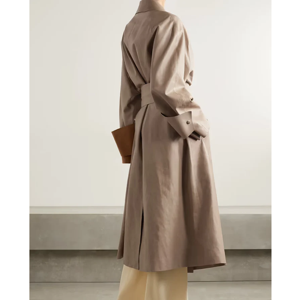 Women's New Lambskin Light Brown Leather Long Coat