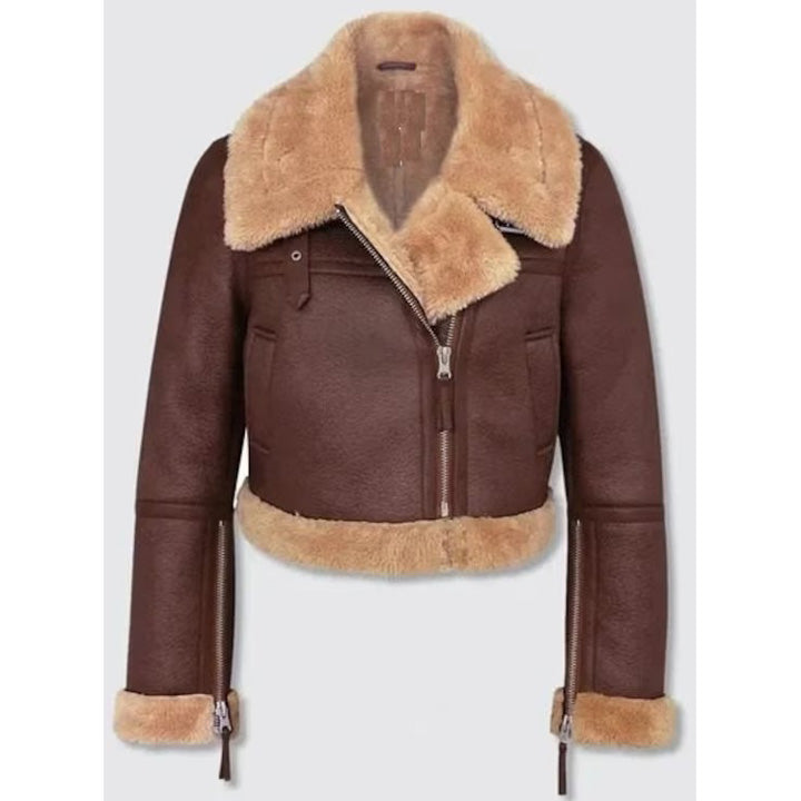 New Sheepskin Women's Aviator Flight Leather Shearling Bomber Jacket and Fur Coat