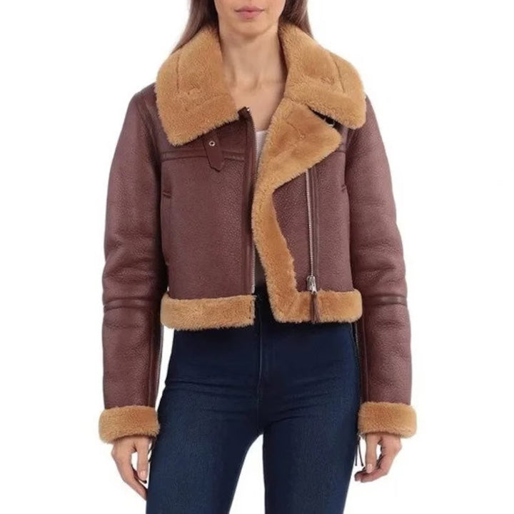 New Sheepskin Women's Aviator Flight Leather Shearling Bomber Jacket and Fur Coat
