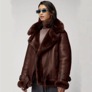 New Sheepskin Shearling Aviator Brown Fashion Leather Jacket For Women