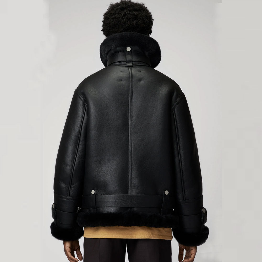 New Women RAF B3 Sheepskin Shearling Aviator Styled Leather Black Jacket