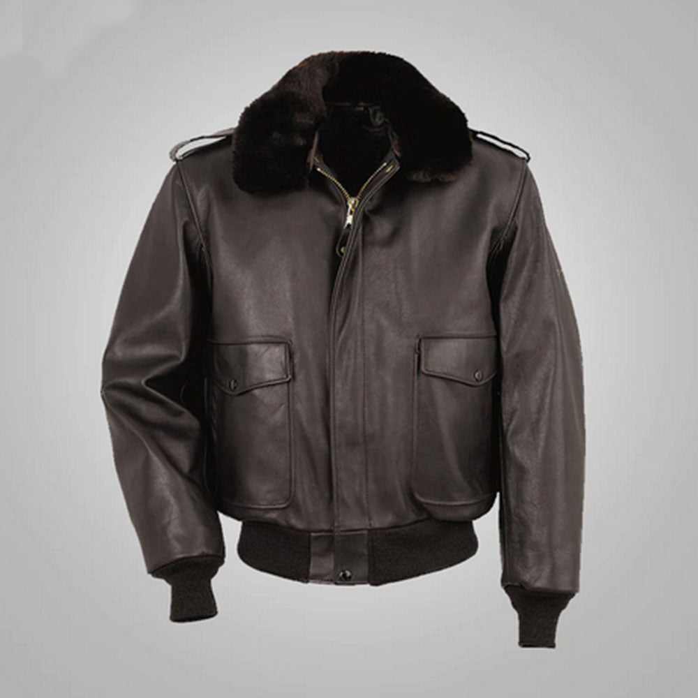 New Men Sheepskin Shearling Brown Flying RAF A2 Cowhide Leather Bomber Jacket