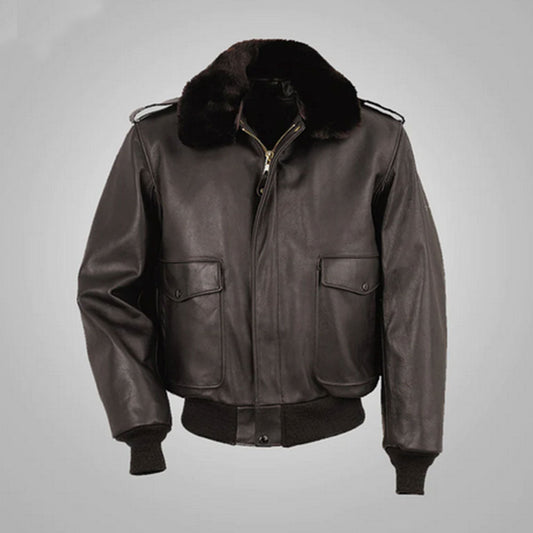 New Men Sheepskin Shearling Brown Flying RAF A2 Cowhide Leather Bomber Jacket