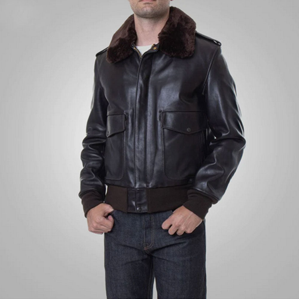 New Men Sheepskin Shearling Black Flying RAF A2 Cowhide Leather Bomber Jacket