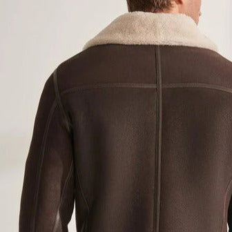 New Men's Sheepskin Brown Pilot Shearling Aviator Leather Bomber Jacket