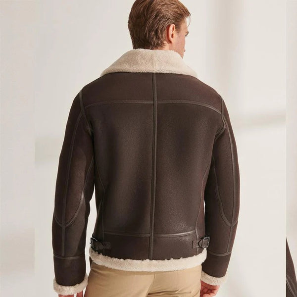 New Men's Sheepskin Brown Pilot Shearling Aviator Leather Bomber Jacket