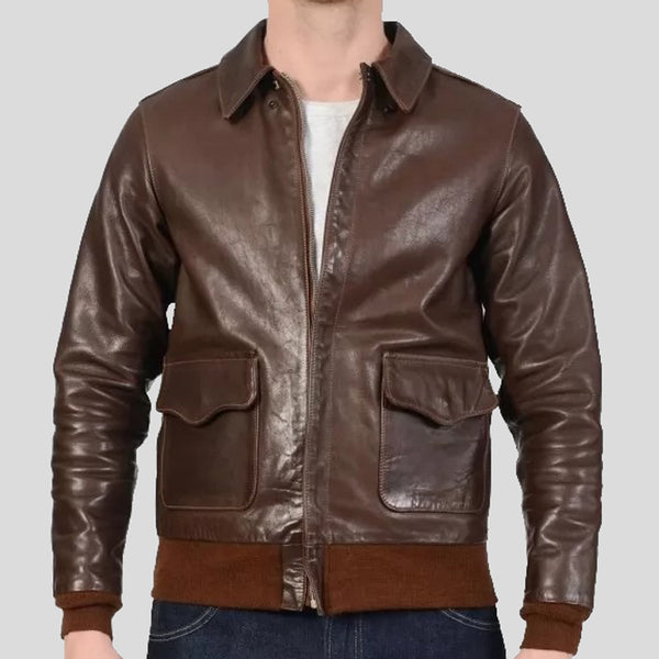 New Brown Real Sheepskin Leather Bomber Jacket for men