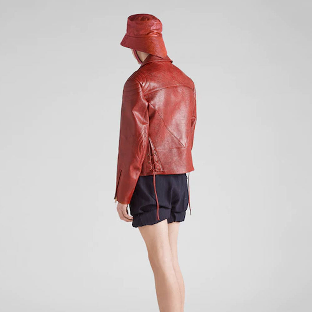 New Women's Lambskin Red Motorcycle leather biker jacket