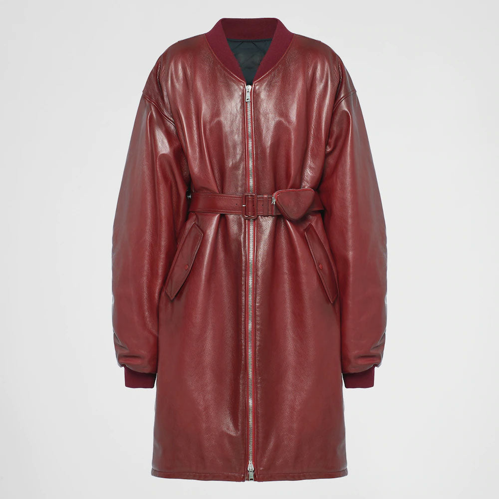 Women's New Sheepskin Red Oversized Leather Bomber Jacket
