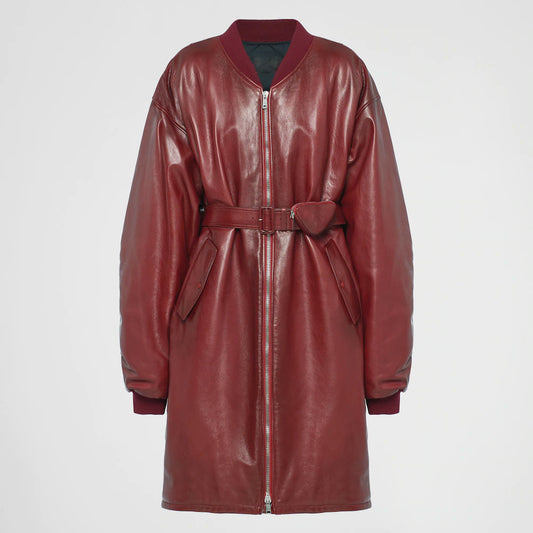 Women's New Sheepskin Red Oversized Leather Bomber Jacket