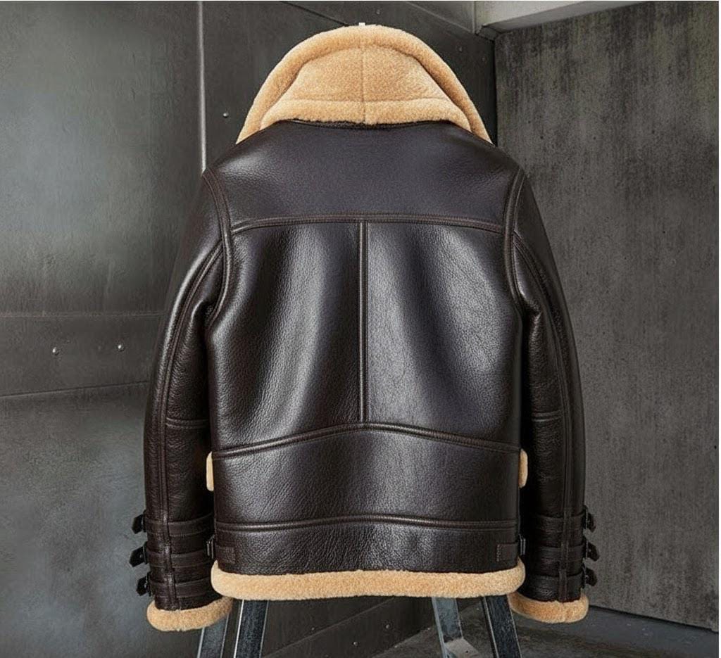 New Men B3 Bomber Wool Collar Coat Vintage Shearling Leather jacket
