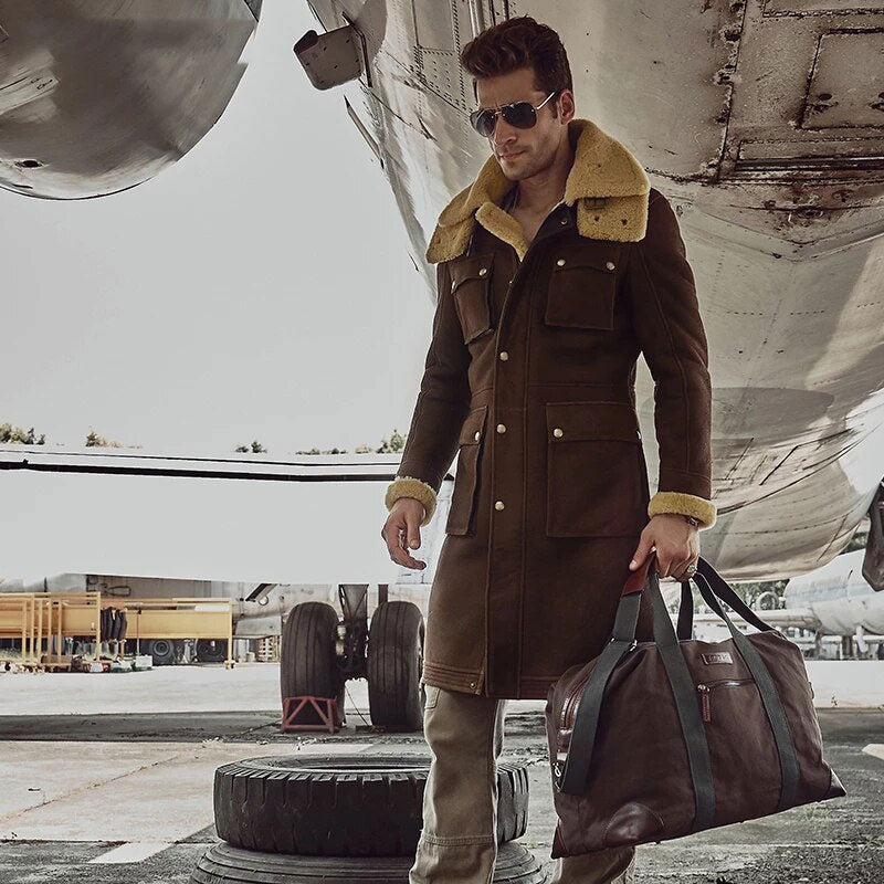 New Shearling Lambskin Luxury X-Long Military Style Coat For Men's