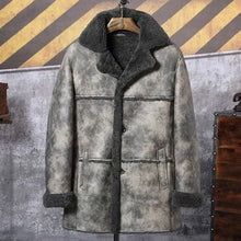 New Men's Hunting Leather Sheepskin Shearling Bomber Trench Coat