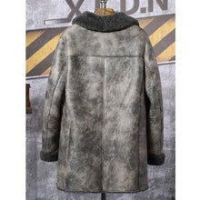 New Men's Hunting Leather Sheepskin Shearling Bomber Trench Coat