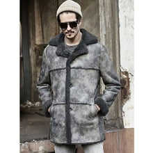 New Men's Hunting Leather Sheepskin Shearling Bomber Trench Coat