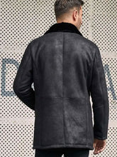New Black Sheepskin Shearling Fur Outwear Mink Overcoat Lapel Leather Jacket Coat For Men