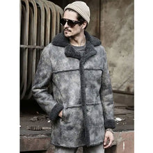 New Men's Hunting Leather Sheepskin Shearling Bomber Trench Coat