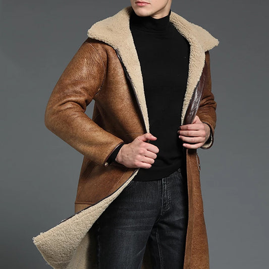 New Sheepskin Winter Slim B3 Shearling Long Jacket Coat For Men's