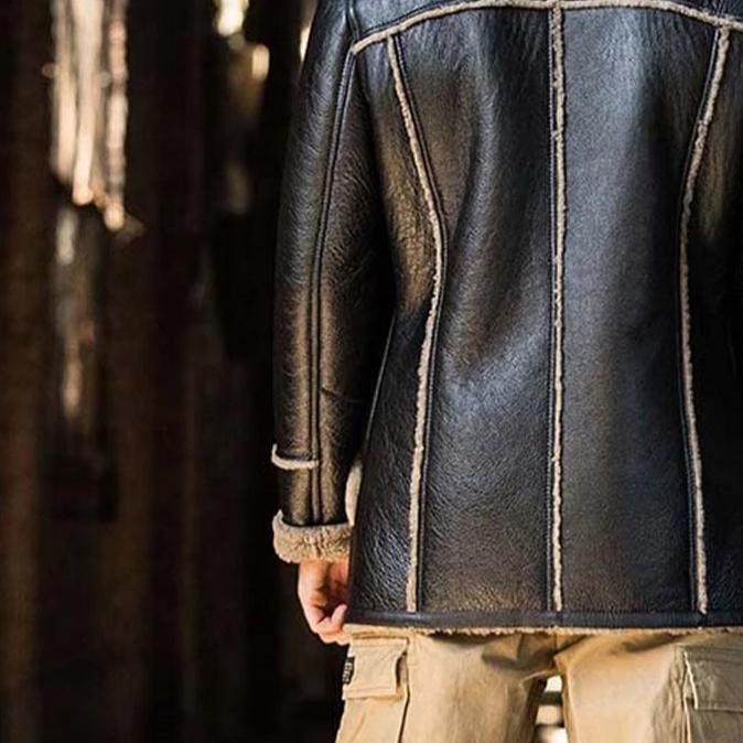 New Mens Sheepskin Shearling Natural Fur long coat and Shearling Leather jacket