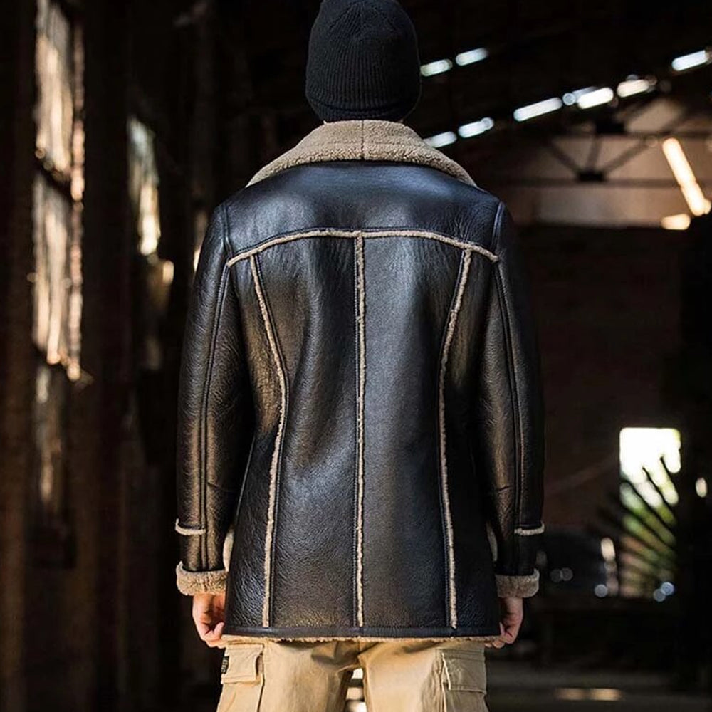 New Mens Sheepskin Shearling Natural Fur long coat and Shearling Leather jacket