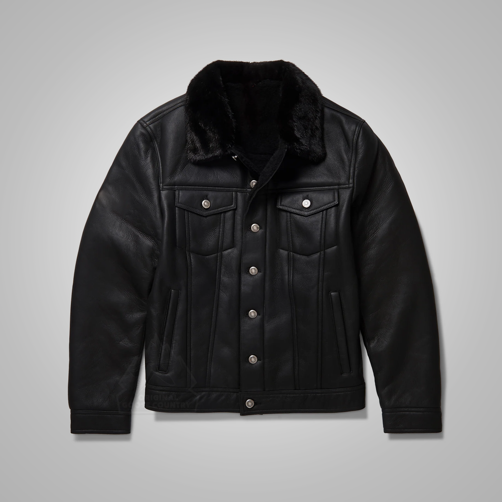 New Mens Black B3 RAF Flying Fur Shearling Sheepskin Leather Bomber Jacket