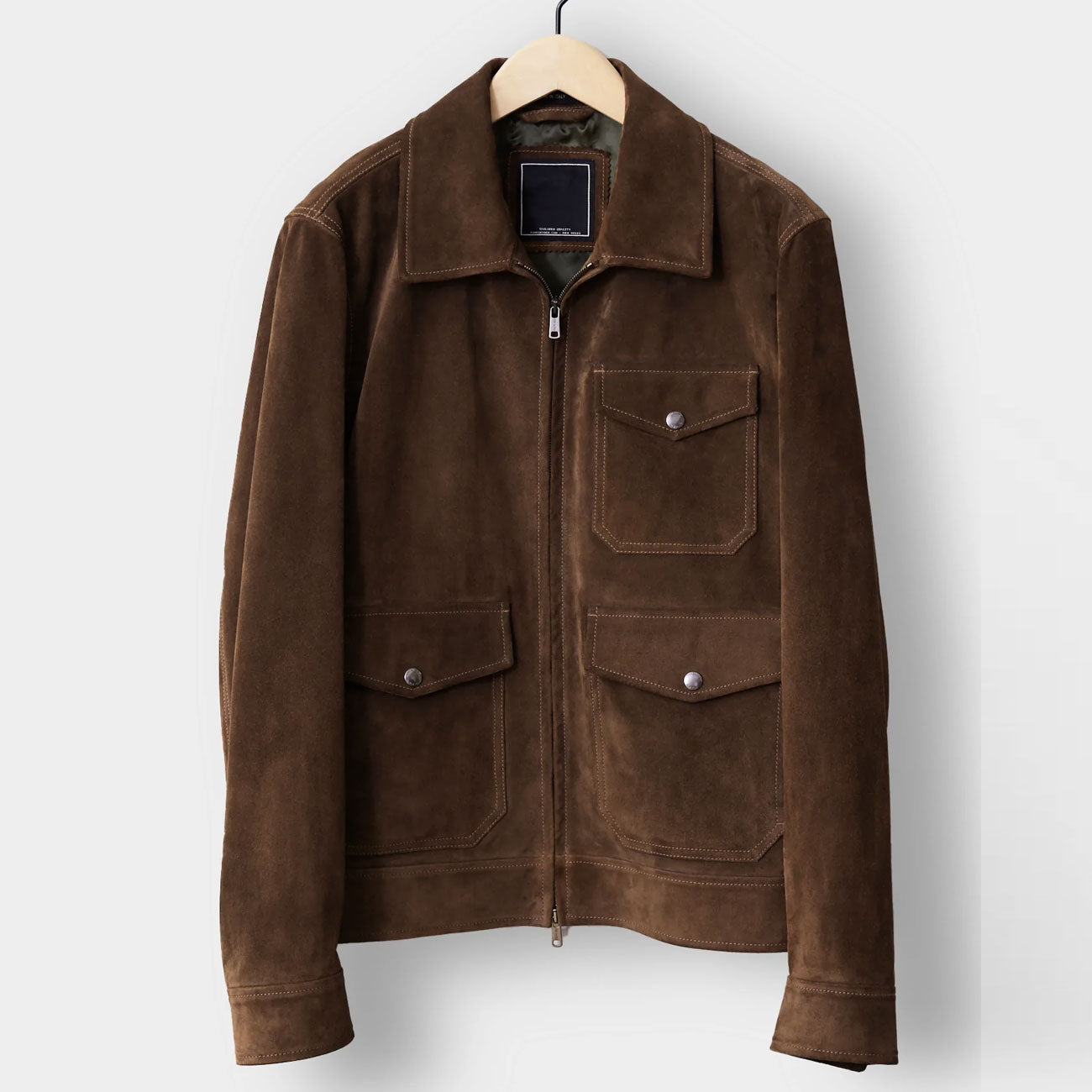 New Men Suede Lambskin Chocolate Brown Cowboy Trucker Leather Jacket