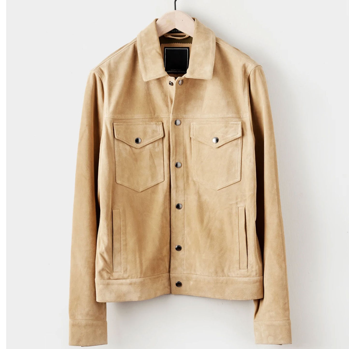 New Men Cream Bomber Suede Seepskin Trucker Leather Jacket