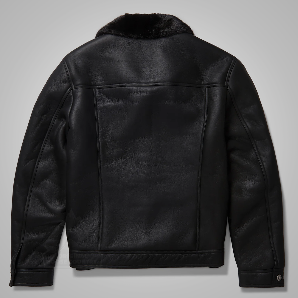 New Mens Black B3 RAF Flying Fur Shearling Sheepskin Leather Bomber Jacket
