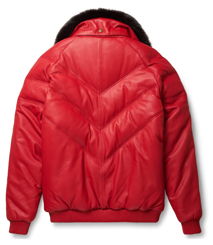 New Men V Bomber Jacket Red Color With Black fur Collar