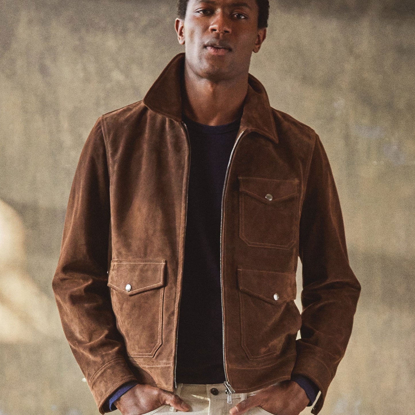 New Men Suede Lambskin Chocolate Brown Cowboy Trucker Leather Jacket