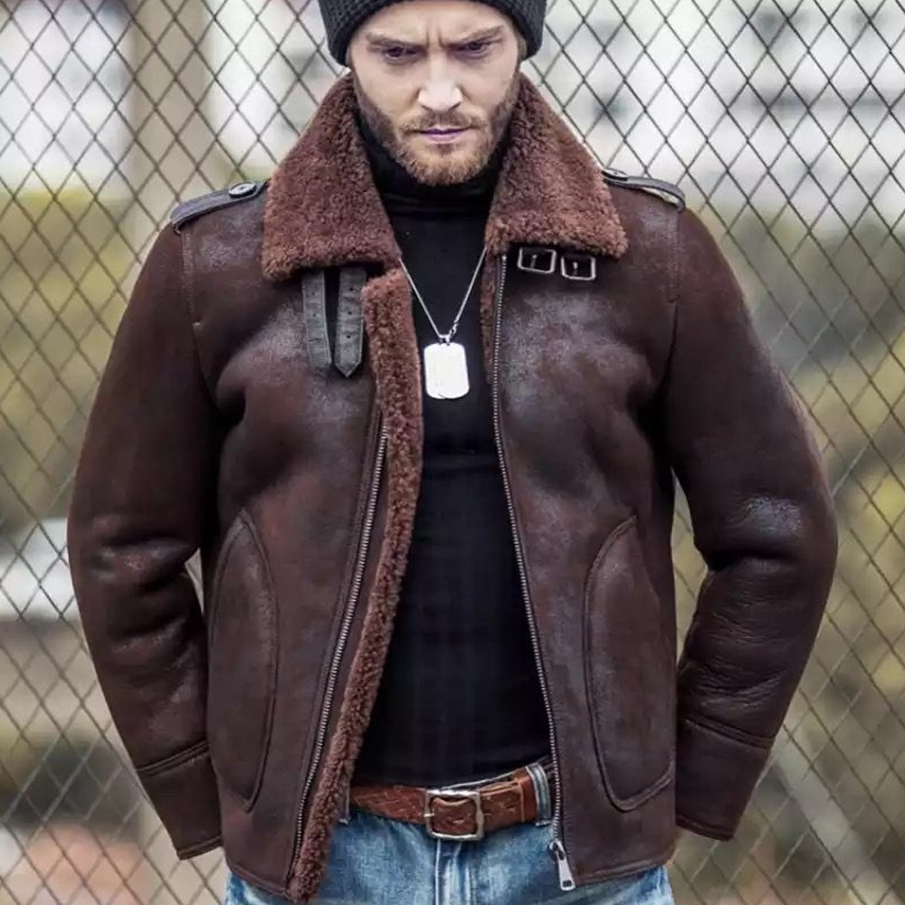 New Men Lambskin Shearling Genuine Colowid Distressed Leather Biker Jacket