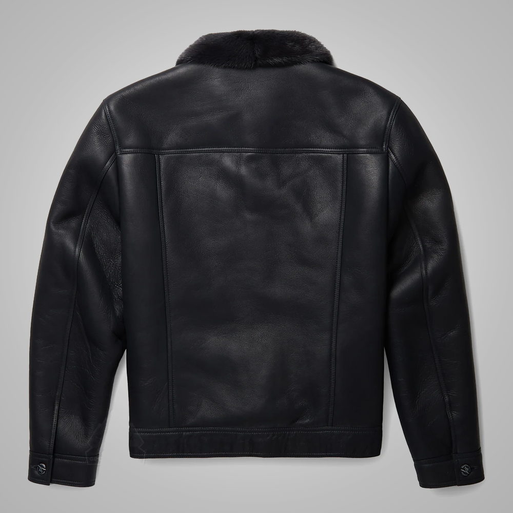 New Mens Black RAF Sheepskin Leather B3 Bomber Leather Jacket