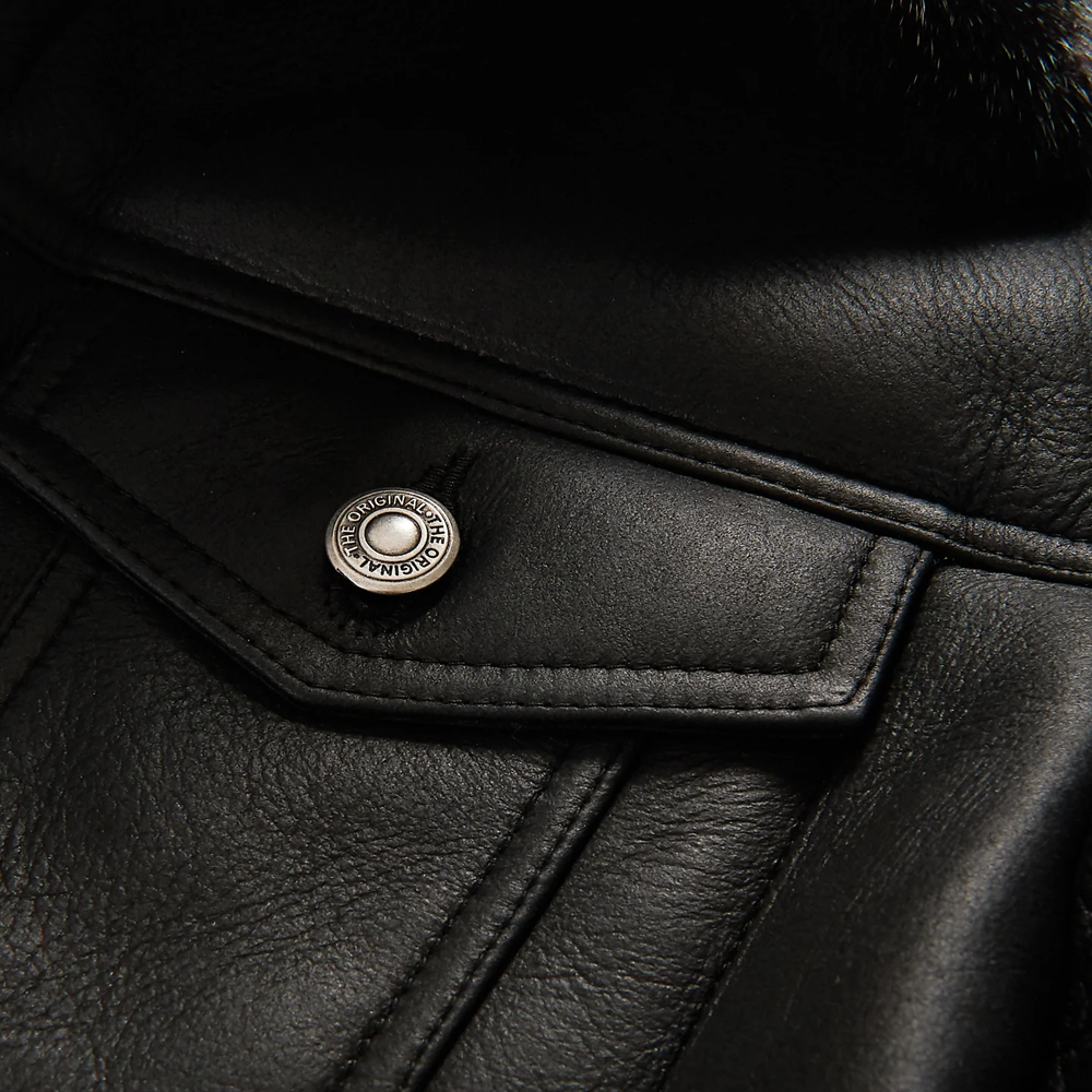 New Mens Black B3 RAF Flying Fur Shearling Sheepskin Leather Bomber Jacket