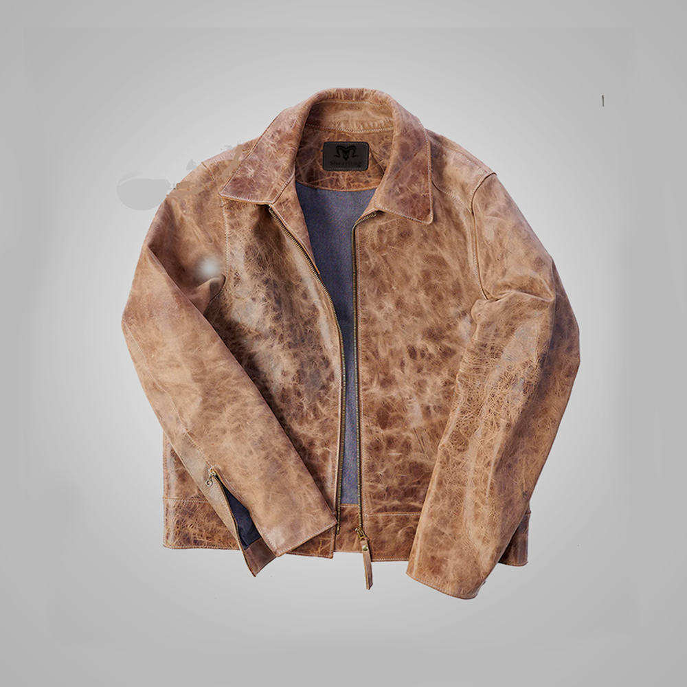 brown leather distressed jacket