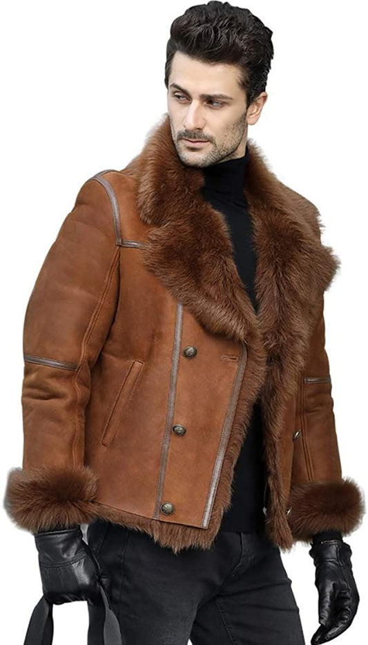 Brown Shearling Fur Bomber Jacket for Men and Women  A Luxurious and Timeless Choice 