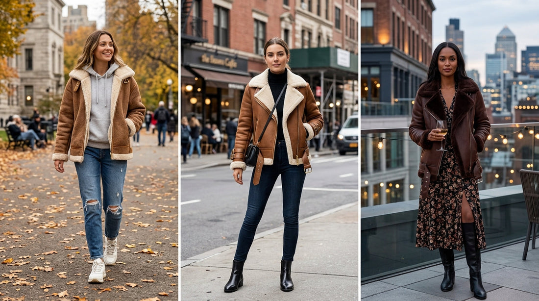 Brown Shearling Jacket Outfits for Women