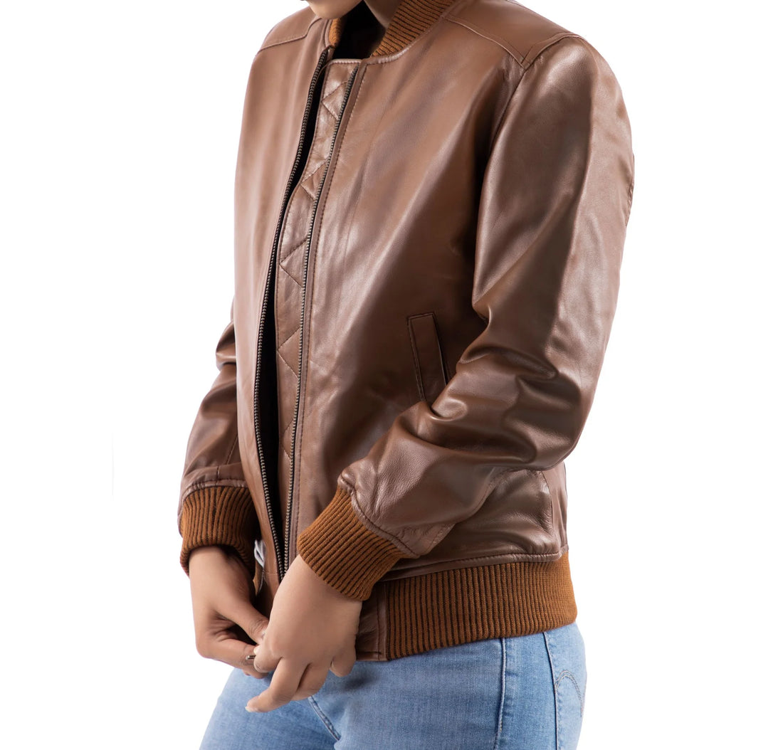 Brown Leather Bomber Jacket for Women: A Timeless Fashion Staple