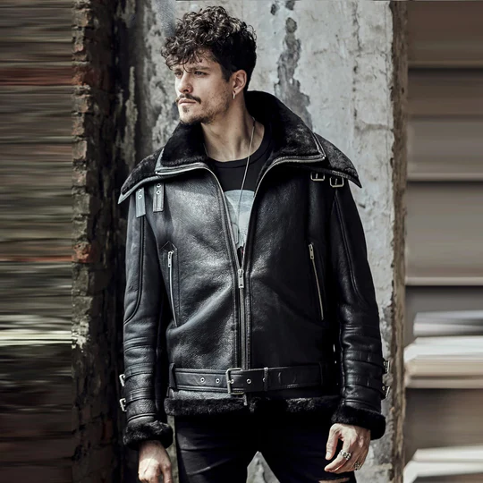 Leather Jacket With Sheepskin Collar