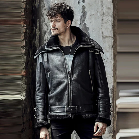 Leather Jacket With Sheepskin Collar