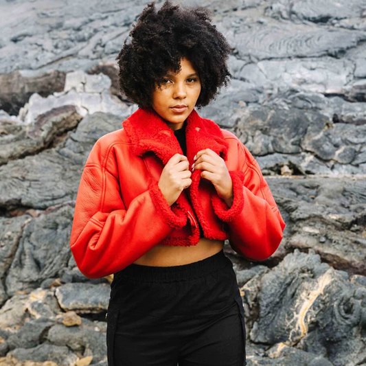 red and black leather jacket