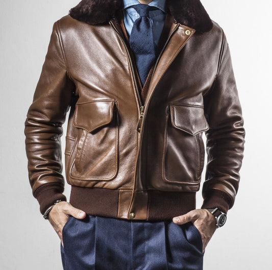 aviator jacket brown leather