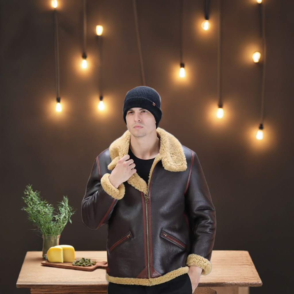 sheepskin leather jacket | Shearling Leather Bomber Jacket