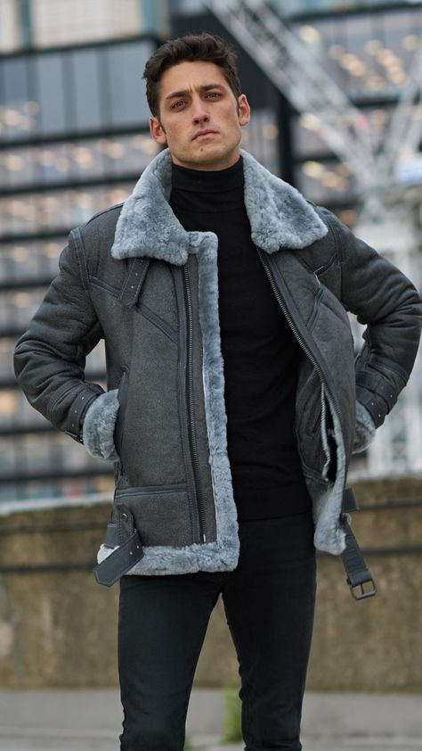 New Style Bomber Shearling Leather Jacket, Men Leather Jacket Trends