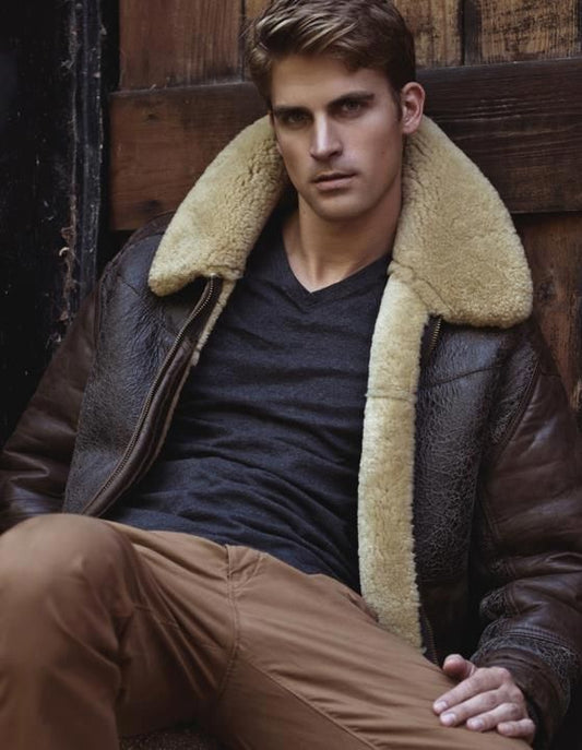 leather bomber jacket with shearling