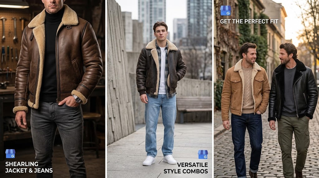 shearling jacket with jeans