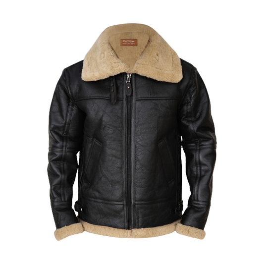 New Men Winter Wool Lamb Fur Aviator Leather Jacket B3 Bomber Jacket